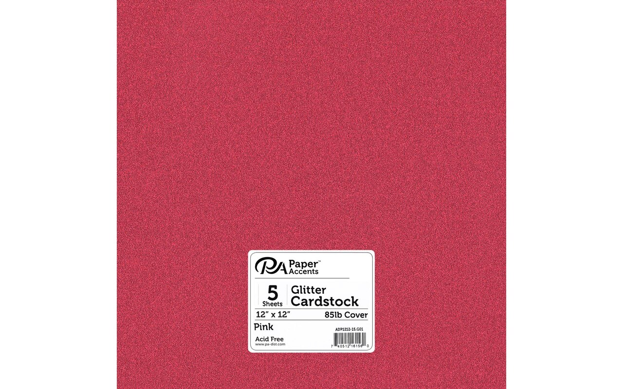 PA Paper Accents Glitter Cardstock 12" x 12" Pink, 85lb colored cardstock paper for card making, scrapbooking, printing, quilling and crafts, 15 piece pack